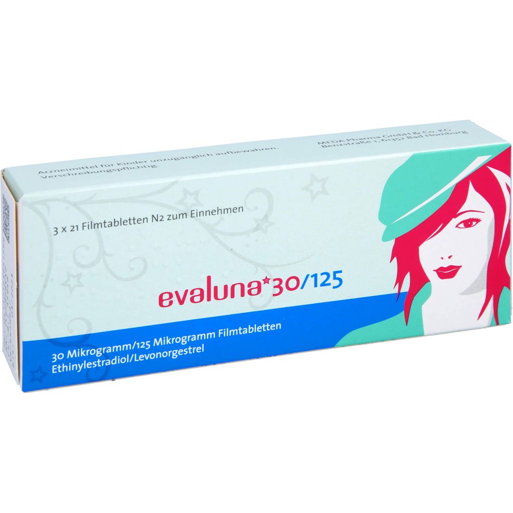 Das Produktfoto zeigt Evaluna 30/125 30 Mikrogramm/125 Mikrogramm Fta (63 stk) PZN 12395179