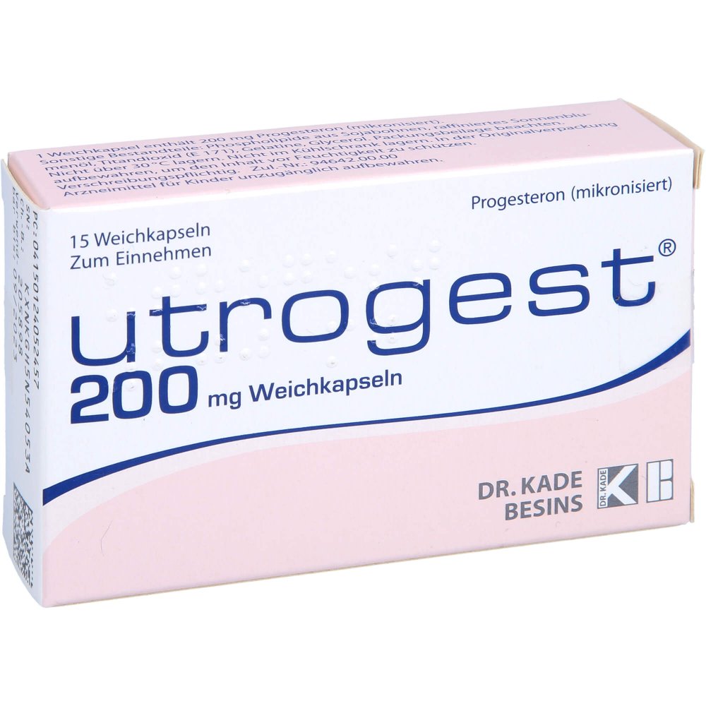 Das Produktfoto zeigt Utrogest 200 Mg Weichkapseln (15 stk) PZN 12405245