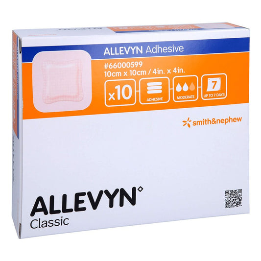 Das Produktfoto zeigt Allevyn Adhesive 10x10 Cm Haftende Wundauflage (10 stk) PZN 12410105