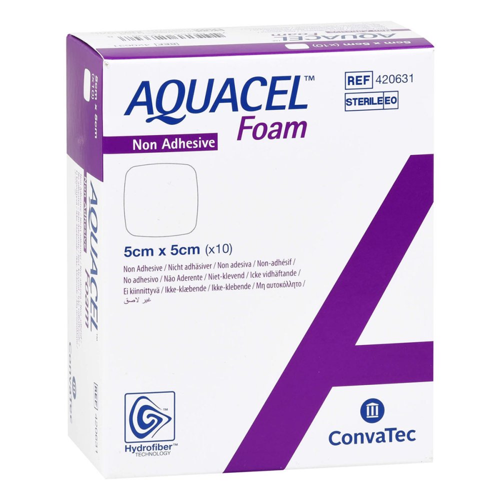Das Produktfoto zeigt Aquacel Foam Nicht Adhäsiv 5x5 Cm Verband (10 stk) PZN 12419201