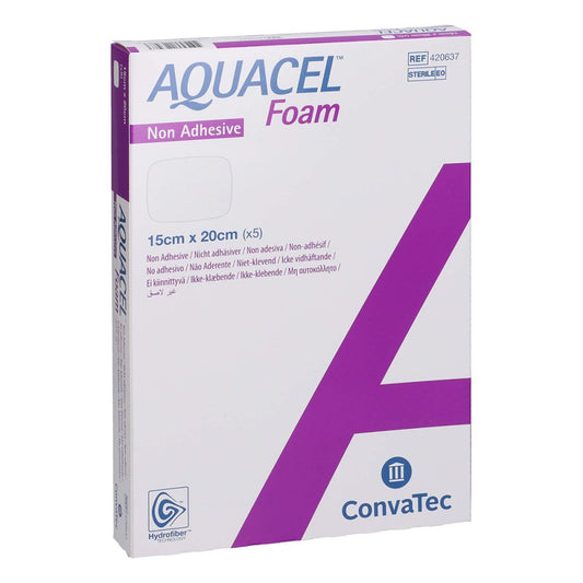 Das Produktfoto zeigt Aquacel Foam Nicht Adhäsiv 15x20 Cm Verband (5 stk) PZN 12419632