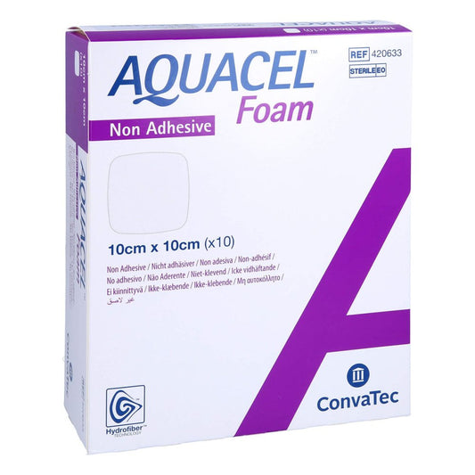 Das Produktfoto zeigt Aquacel Foam Nicht Adhäsiv 10x10 Cm Verband (10 stk) PZN 12419649