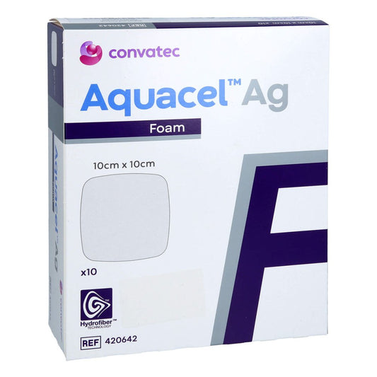 Das Produktfoto zeigt Aquacel Ag Foam Nicht Adhäsiv 10x10 Cm Verband (10 stk) PZN 12419738