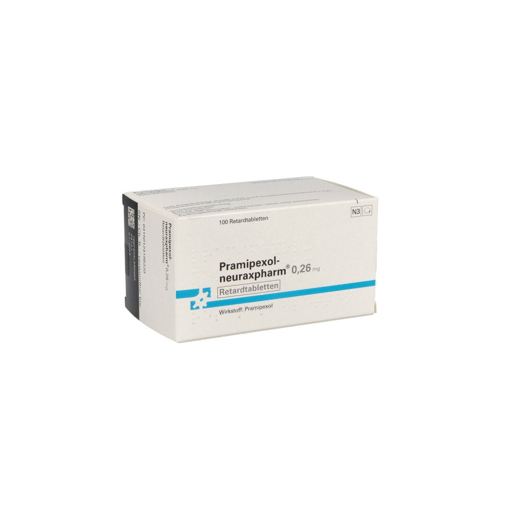 Das Produktfoto zeigt Pramipexol-Neuraxpharm 0,26 Mg Retardtabletten (100 stk) PZN 12419833