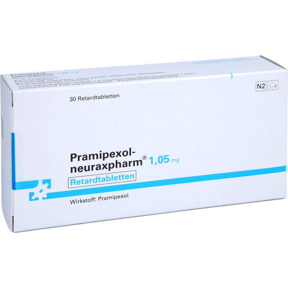 Das Produktfoto zeigt Pramipexol-Neuraxpharm 1,05 Mg Retardtabletten (30 stk) PZN 12419885