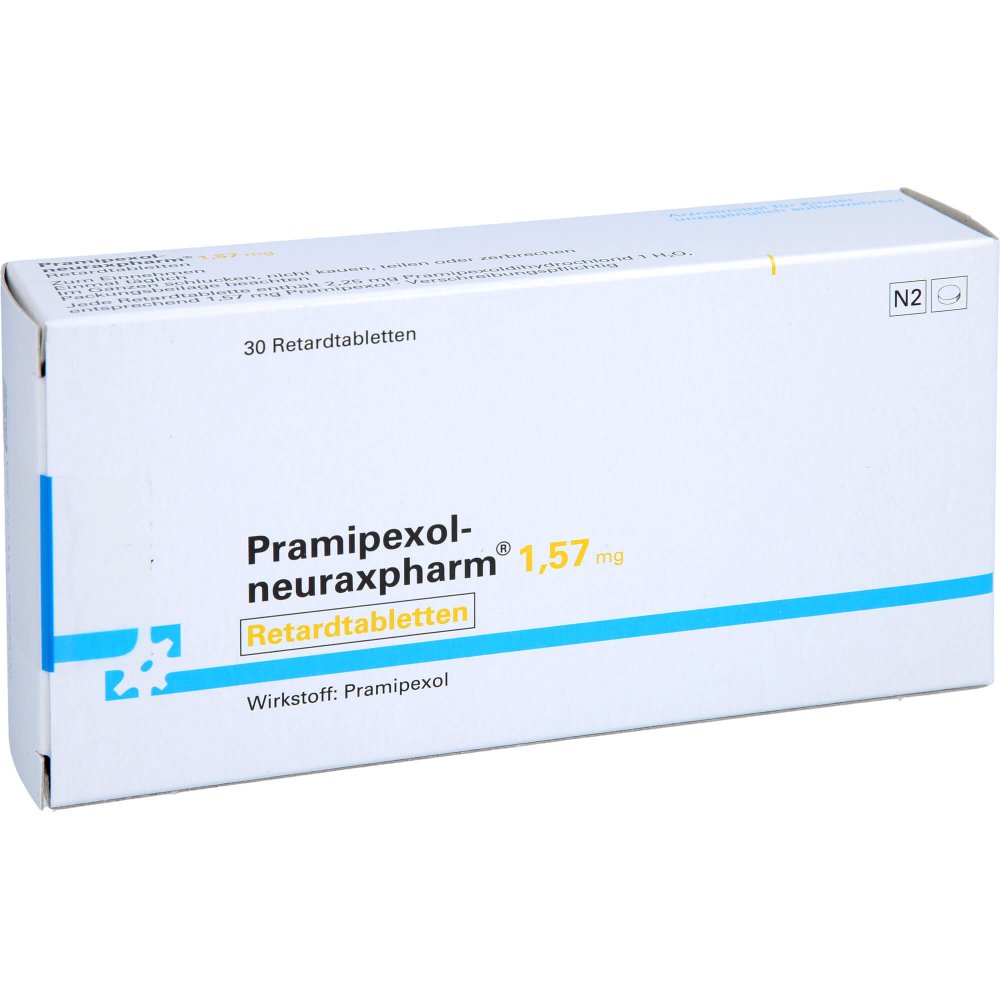 Das Produktfoto zeigt Pramipexol-Neuraxpharm 1,57 Mg Retardtabletten (30 stk) PZN 12419922