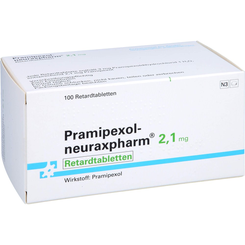 Das Produktfoto zeigt Pramipexol-Neuraxpharm 2,1 Mg Retardtabletten (100 stk) PZN 12419980