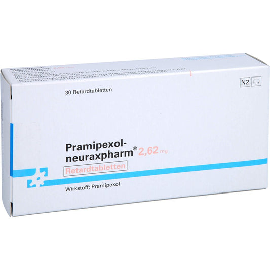 Das Produktfoto zeigt Pramipexol-Neuraxpharm 2,62 Mg Retardtabletten (30 stk) PZN 12420003