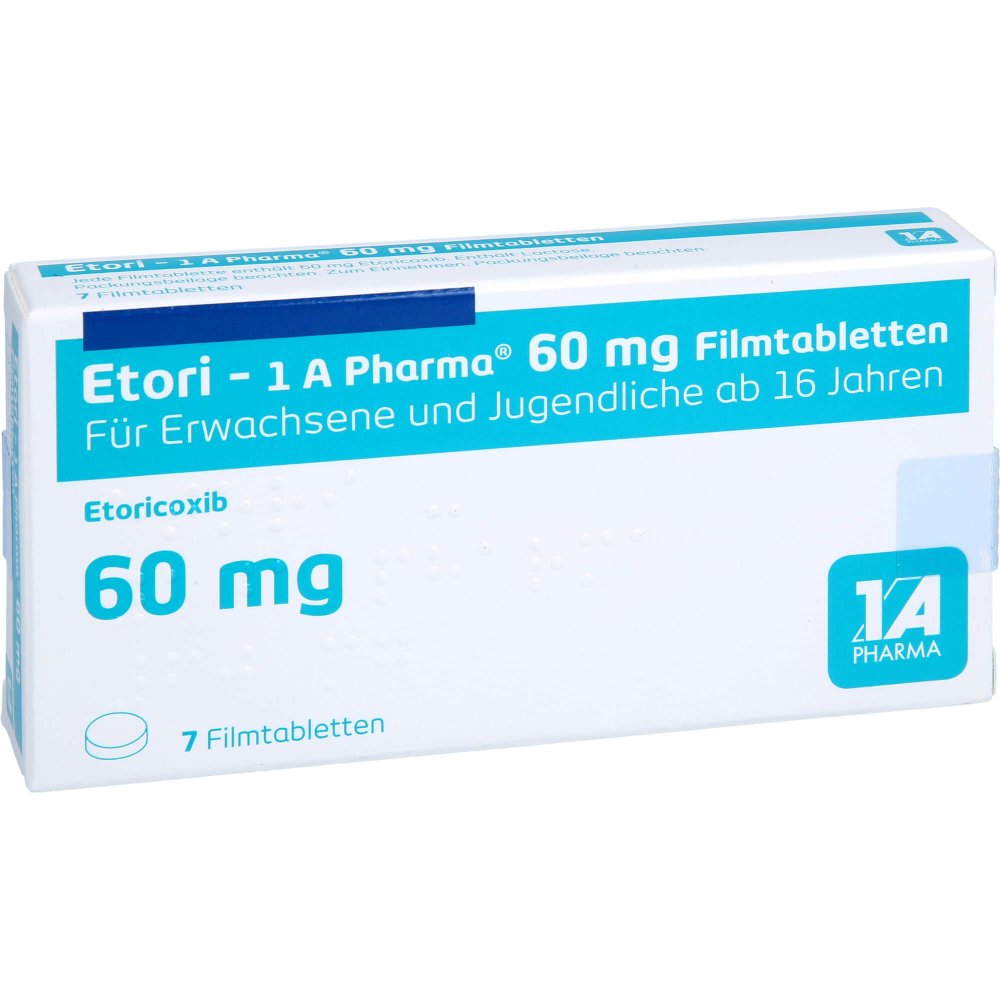 Das Produktfoto zeigt Etori-1a Pharma 60 Mg Filmtabletten (7 stk) PZN 12422172