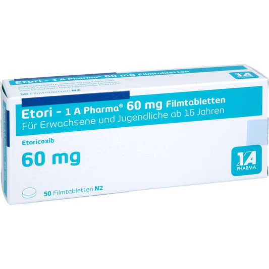 Das Produktfoto zeigt Etori-1a Pharma 60 Mg Filmtabletten (50 stk) PZN 12422195