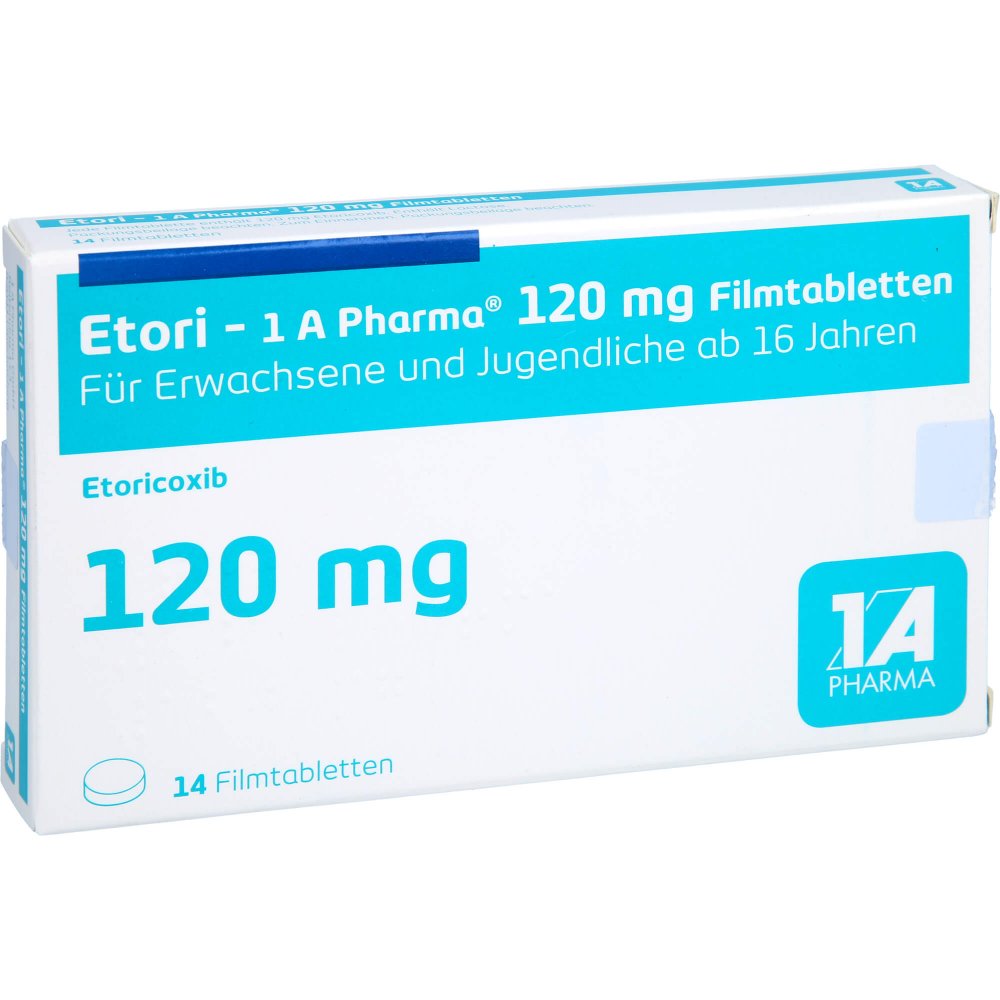 Das Produktfoto zeigt Etori-1a Pharma 120 Mg Filmtabletten (14 stk) PZN 12422284