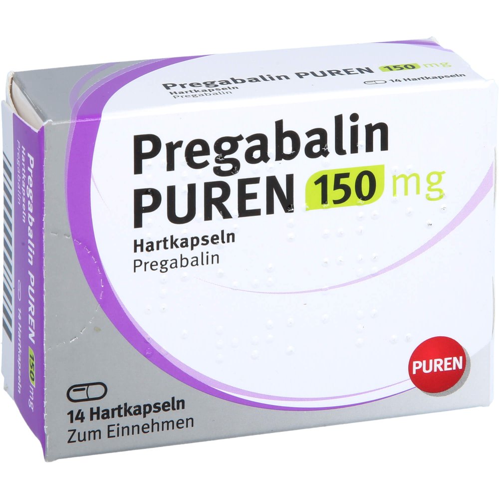 Das Produktfoto zeigt Pregabalin Puren 150 Mg Hartkapseln (14 stk) PZN 12436530