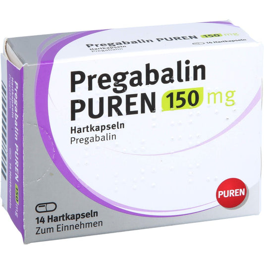 Das Produktfoto zeigt Pregabalin Puren 150 Mg Hartkapseln (14 stk) PZN 12436530
