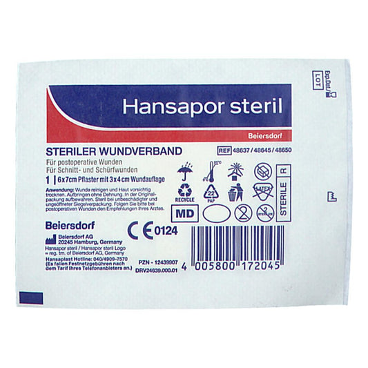 Das Produktfoto zeigt Hansapor Steril Wundverband 6x7 Cm (1 stk) PZN 12439907
