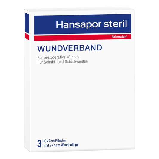 Das Produktfoto zeigt Hansapor Steril Wundverband 6x7 Cm (3 stk) PZN 12439913