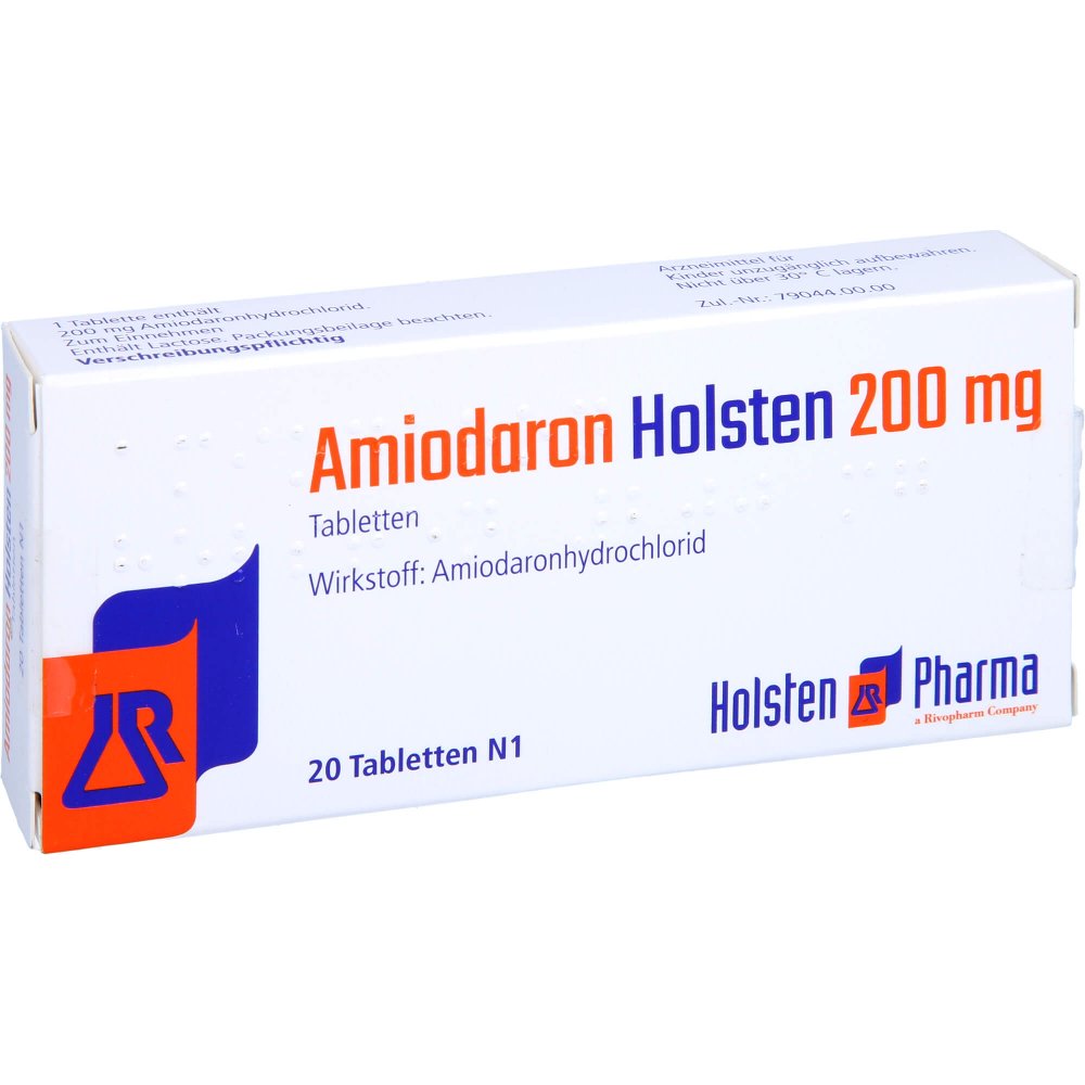 Das Produktfoto zeigt Amiodaron Holsten 200 Mg Tabletten (20 stk) PZN 12442223