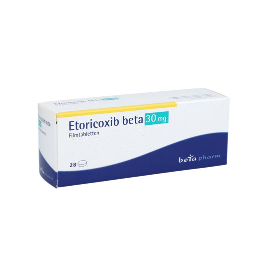 Das Produktfoto zeigt Etoricoxib Beta 30 Mg Filmtabletten (28 stk) PZN 12444162