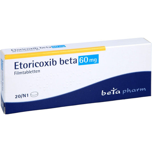 Das Produktfoto zeigt Etoricoxib Beta 60 Mg Filmtabletten (20 stk) PZN 12444216