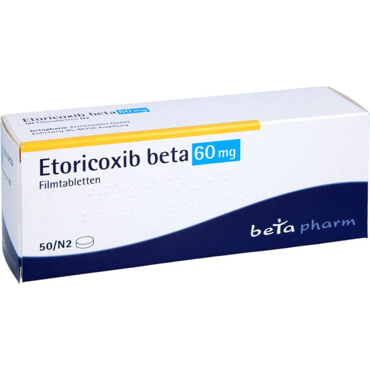 Das Produktfoto zeigt Etoricoxib Beta 60 Mg Filmtabletten (50 stk) PZN 12444222