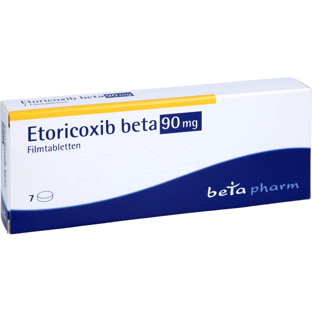 Das Produktfoto zeigt Etoricoxib Beta 90 Mg Filmtabletten (7 stk) PZN 12444245