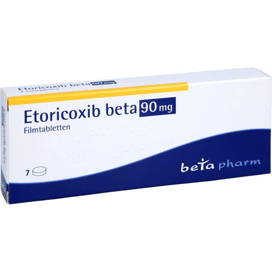 Das Produktfoto zeigt Etoricoxib Beta 90 Mg Filmtabletten (7 stk) PZN 12444245