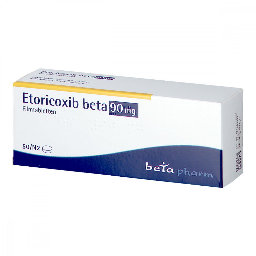 Das Produktfoto zeigt Etoricoxib Beta 90 Mg Filmtabletten (50 stk) PZN 12444268