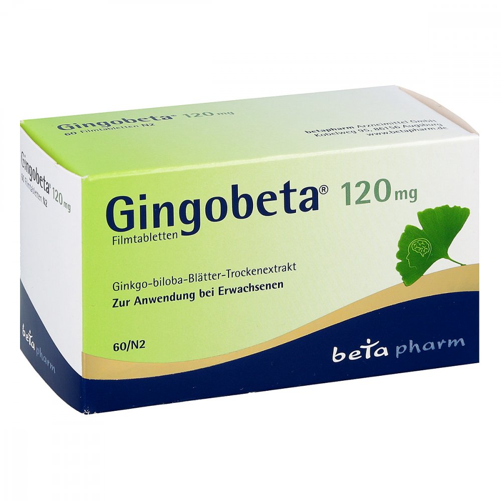 Das Produktfoto zeigt Gingobeta 120 Mg Filmtabletten (60 stk) PZN 12461663