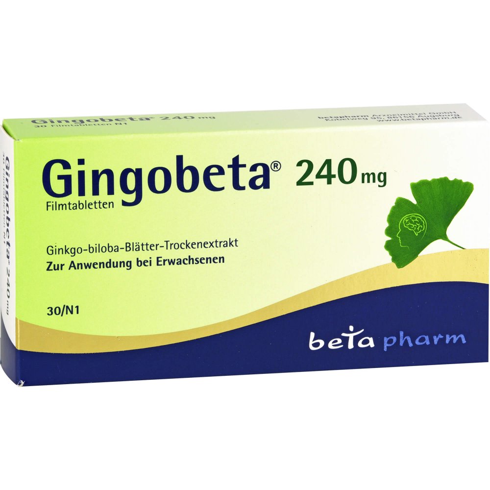 Das Produktfoto zeigt Gingobeta 240 Mg Filmtabletten (30 stk) PZN 12461692