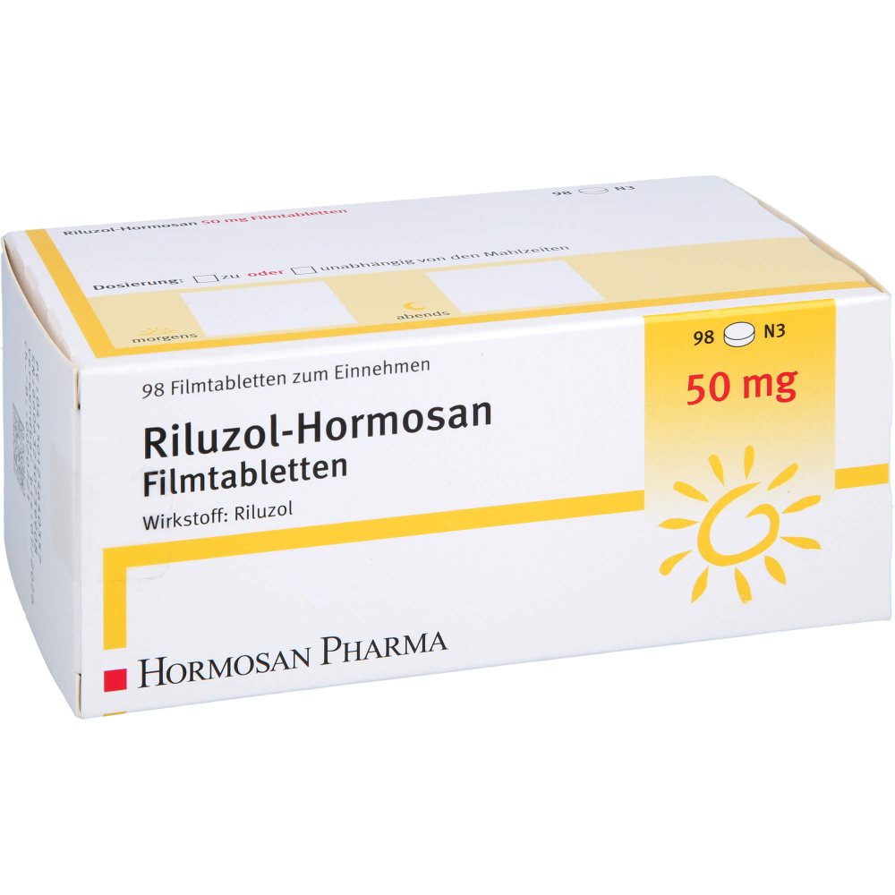 Das Produktfoto zeigt Riluzol Hormosan 50 Mg Filmtabletten (98 stk) PZN 12464035