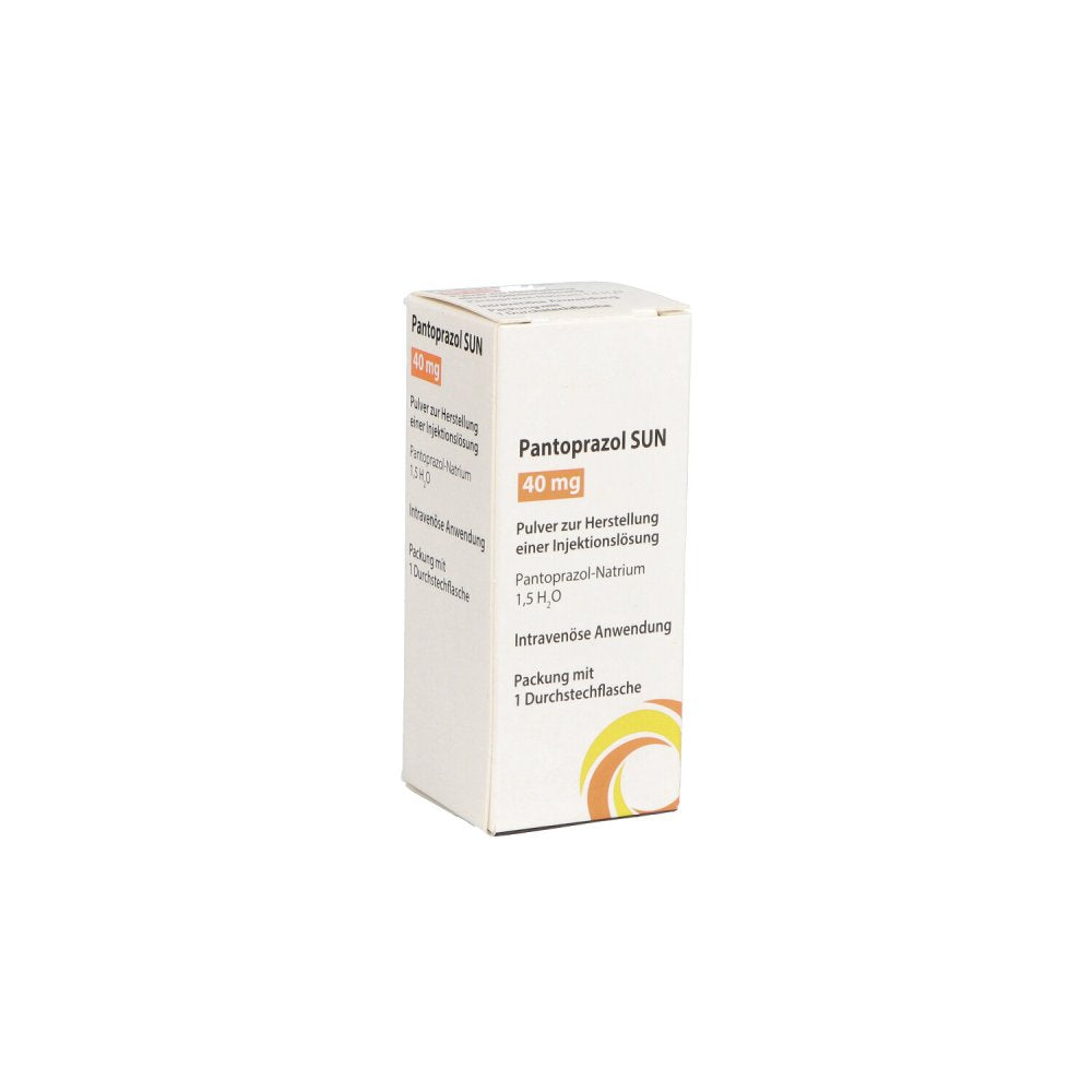 Das Produktfoto zeigt Pantoprazol Sun 40 Mg Pulver Z.Herst.E.Inj.-Lsg. (1 stk) PZN 12466117