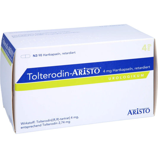 Das Produktfoto zeigt Tolterodin Aristo 4 Mg Hartkapseln Retardiert (98 stk) PZN 12469392