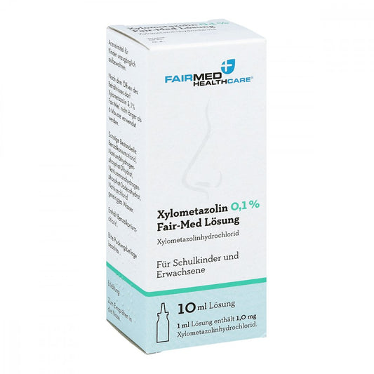 Das Produktfoto zeigt Xylometazolin 0,1% Fair-Med Lösung Nasenspray (10 ml) PZN 12472069