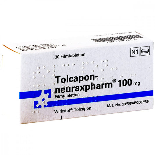 Das Produktfoto zeigt Tolcapon-Neuraxpharm 100 Mg Filmtabletten (30 stk) PZN 12472129