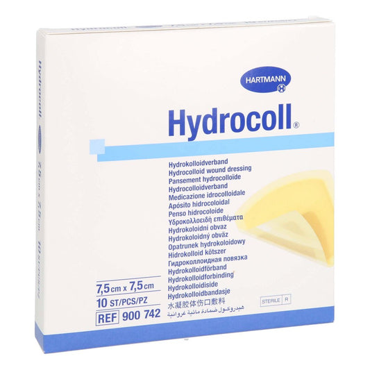 Das Produktfoto zeigt Hydrocoll Wundverband 7,5x7,5 Cm (10 stk) PZN 12476110
