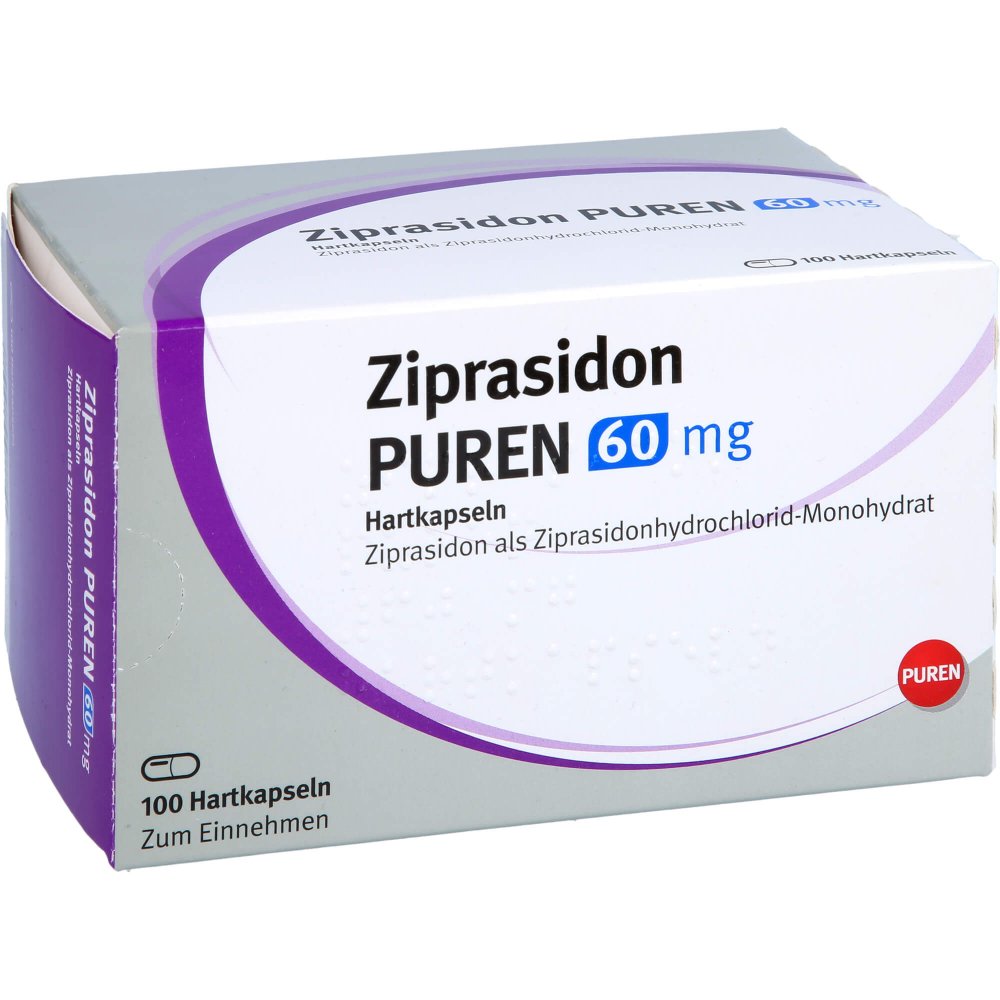 Das Produktfoto zeigt Ziprasidon Puren 60 Mg Hartkapseln (100 stk) PZN 12479605