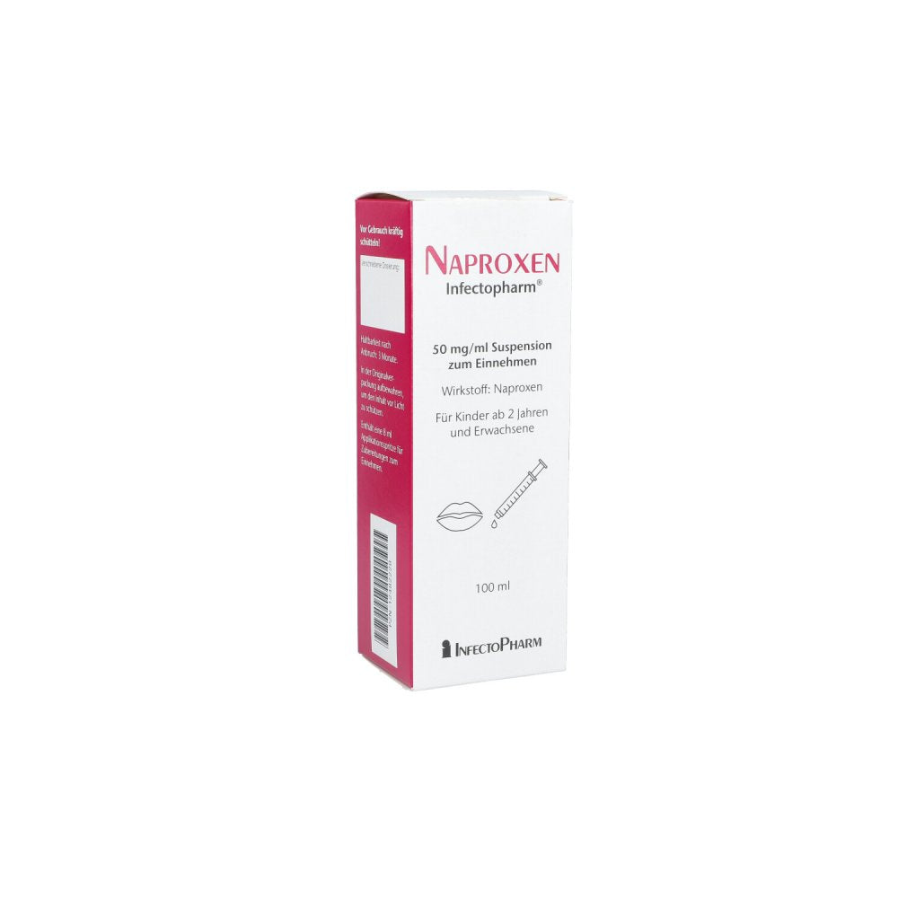 Das Produktfoto zeigt Naproxen Infectopharm 50 Mg/Ml Suspension Z.Einn. (100 ml) PZN 12482228