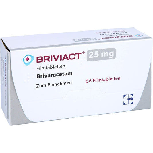Das Produktfoto zeigt Briviact 25 Mg Filmtabletten (56 stk) PZN 12482518