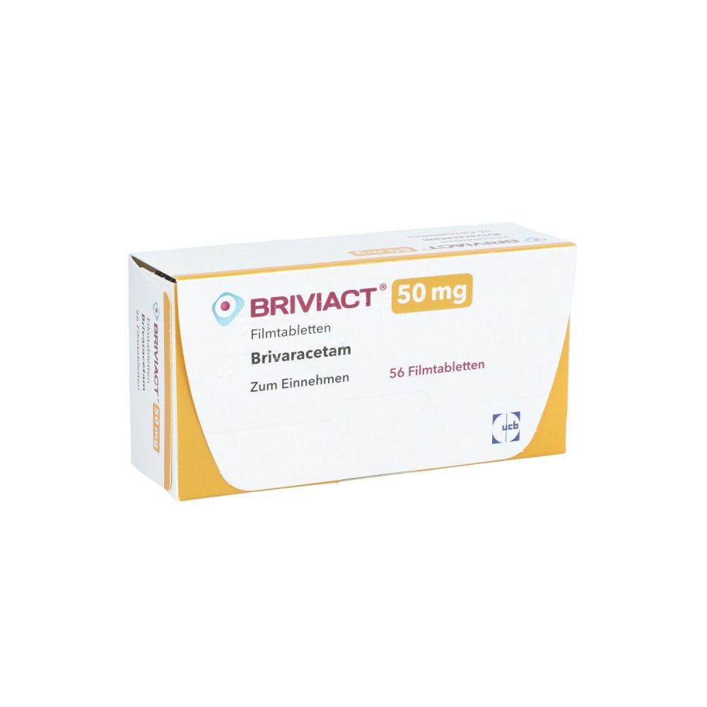 Das Produktfoto zeigt Briviact 50 Mg Filmtabletten (56 stk) PZN 12482547