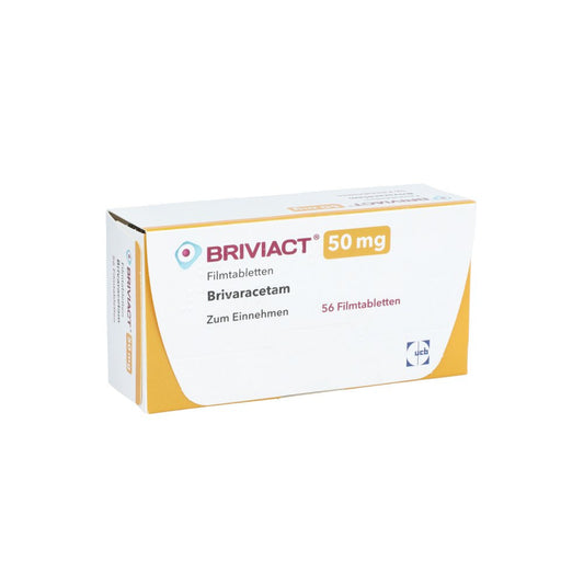Das Produktfoto zeigt Briviact 50 Mg Filmtabletten (56 stk) PZN 12482547
