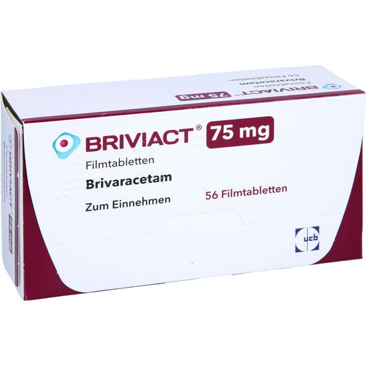 Das Produktfoto zeigt Briviact 75 Mg Filmtabletten (56 stk) PZN 12482582