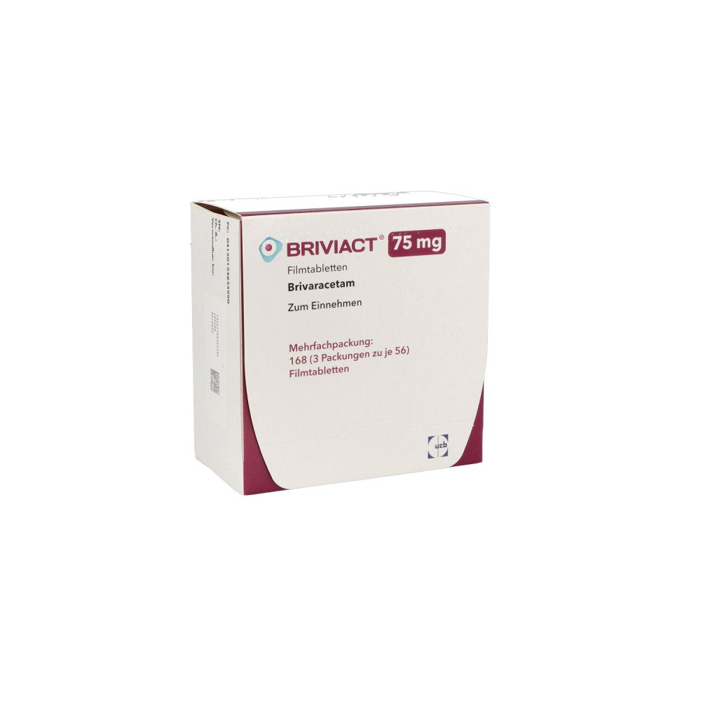 Das Produktfoto zeigt Briviact 75 Mg Filmtabletten (168 stk) PZN 12482599