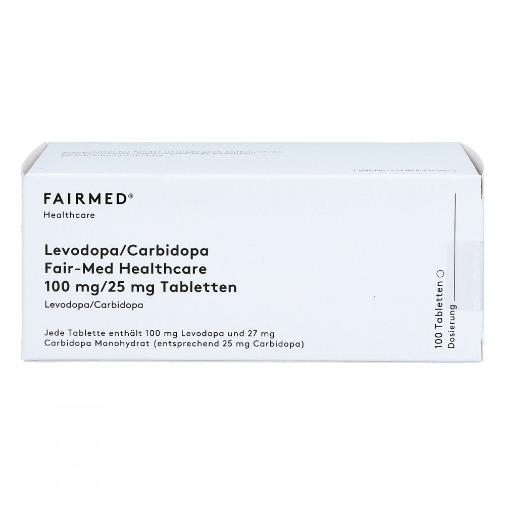 Das Produktfoto zeigt Levodopa/Carbidopa Fair-Med Healthcare 100mg/25mg (100 stk) PZN 12484061