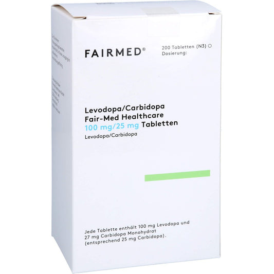 Das Produktfoto zeigt Levodopa/Carbidopa Fair-Med Healthcare 100mg/25mg (200 stk) PZN 12484078