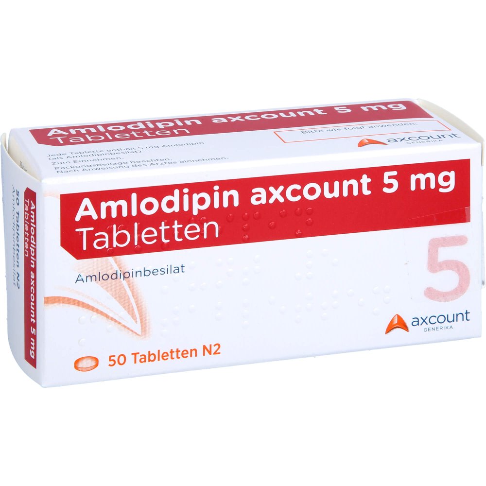 Das Produktfoto zeigt Amlodipin Axcount 5 Mg Tabletten (50 stk) PZN 12485735