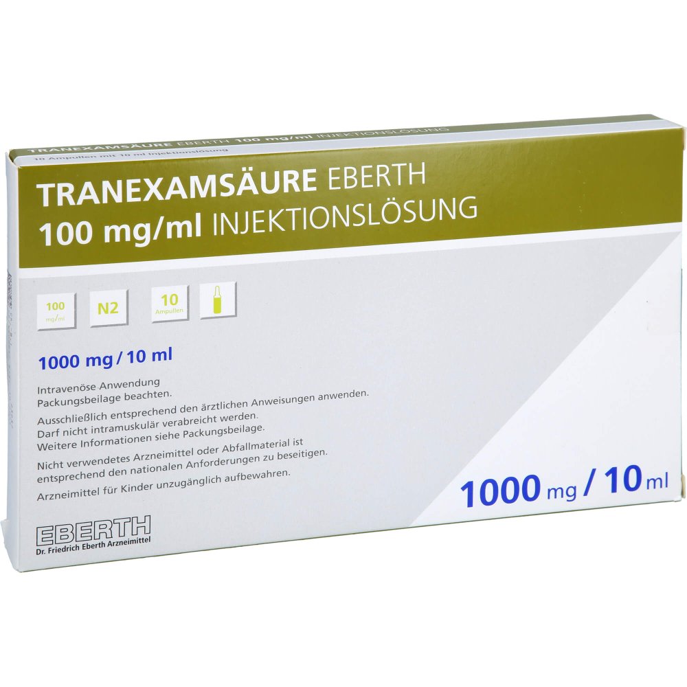 Das Produktfoto zeigt Tranexamsäure Eberth 100 Mg/Ml Injektionslösung (10X10 ml) PZN 12489928