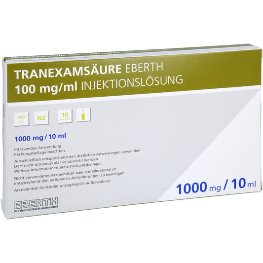 Das Produktfoto zeigt Tranexamsäure Eberth 100 Mg/Ml Injektionslösung (10X10 ml) PZN 12489928