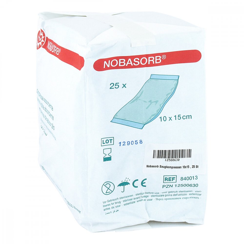 Das Produktfoto zeigt Nobasorb Saugkompressen 10x15 Cm (25 stk) PZN 12500630