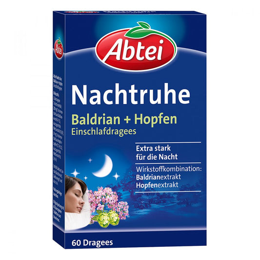 Das Produktfoto zeigt Abtei Nachtruhe Baldrian+Hopfen Einschlafdragees (60 stk) PZN 12505550