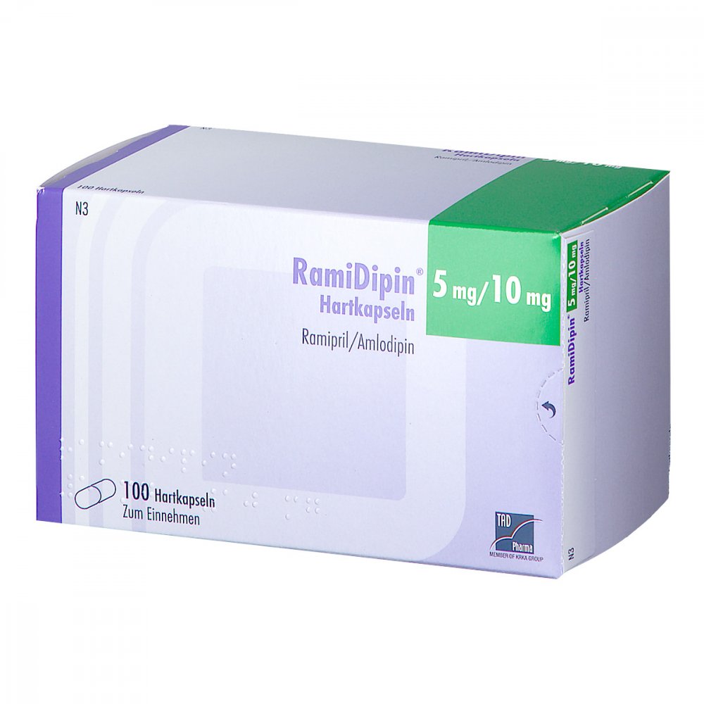 Das Produktfoto zeigt Ramidipin 5 Mg/10 Mg Hartkapseln (100 stk) PZN 12520555