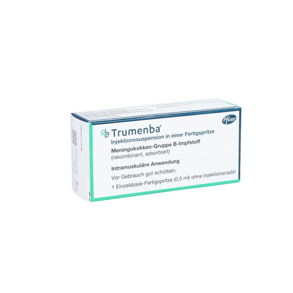 Das Produktfoto zeigt Trumenba 0,5 Ml Injektionssuspen.I.E.Fertigspritze (1 stk) PZN 12521744